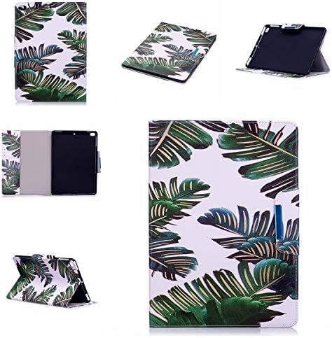 JHTC for Apple New iPad 9.7 inch 2017 / iPad 8 Case with Auto Sleep &amp; Wake Function Flip Wallet Case Leather Soft Silicone Shock Proof Protective Backcover with Stand Credit Card Holder Magnetic Cover Ultra Thin Green Leaves Personalised Cute Funny Patterned Clear Design Colorful Cases Gift for girls