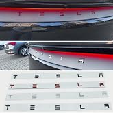 3D Tesla Harfleri Arka Bagaj Logo Seti (Parlak Siyah) | 3D Tesla Yazısı (T-E-S-L-A Harfleri) ve Hizalama Şeridi