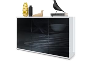 Vladon Sideboard Ben V3, Kommode mit 3 Türen und 2 Schubladen, Weiß Hochglanz/Schwarz Hochglanz (117 x 74 x 36 cm)