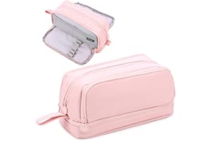 Tesmien Pencil Case, Large Pencil Case with 4 Compartments Stationery Organizer for Boys and Girls, Aesthetic Pencil Bag Suitable for Kids Teenagers Students Women Men, Pink