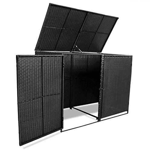 vidaXL Mülltonnenbox für 2 Tonnen Poly Rattan Schwarz 148x80x111 cm Müllbox