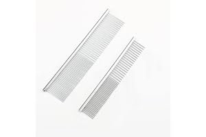 PLABBDPL Pettine in Acciaio per Animali da 2 Pezzi,Pettine per Toelettatura Animali con Estremità Arrotondate Denti in Acciaio Inossidabile per Cani e Gatti con Capelli Corti/Lunghi Crespi