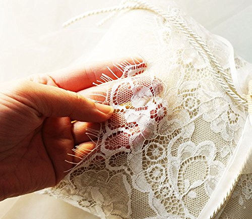 VClife® Ringkissen Hochzeit Vintage Ivory Braun Blumen Spitze Tüll Braut Bräutigam Ringe Dekoartikel Ehering Kissen 21 x 21cm - 6