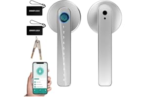 TEKXDD Cerradura Inteligente - 6 en 1 Cerradura Electronica, Huella Dactilar, App, IC Card, NFC,Contraseña, Llave Mecánica, Alarma de Batería Baja, Contraseña anti-Espionaje, Apto para Interior, Plata
