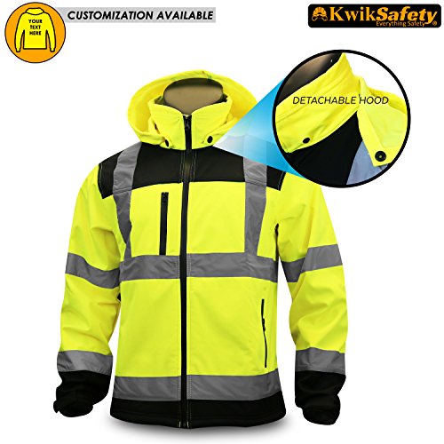 KwikSafetyJOCK | Class 3 Soft Shell Safety Jacket | 360° High Visibility ANSI Compliant OSHA Approved Safety Jacket | Wind Water Resistant Premium Work Wear | Multi Pockets Detachable Hood | X-Large