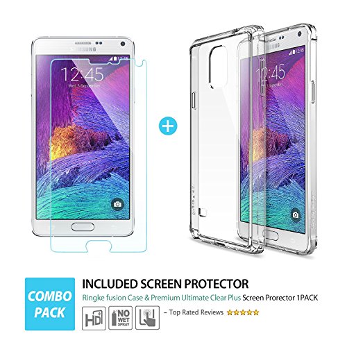 Ringke - Samsung Galaxy Note 4 funda - Fusion  protector de pantalla gratuito  crystal view  prima crystal clear back absorcin de choque de parachoques del funda duro con proteccin de pantalla hd gratis