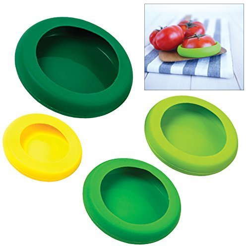 Kitchen Craft 4 x Flexible Silicone Fruit Vegetable Jars Bottles Tins Cans Food Huggers Savers Storage Cover Holder Keep Fresh...
