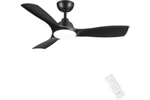 CJOY Ventilatore da Soffitto 6 Velocità, 107cm Ventilatore da Soffitto con Luce e Telecomando, Ventilatore Luce Dimmerabile, DC Ventilatore da Soffitto Reversibile 3 Pale Lampadario Ventilatore, Nero