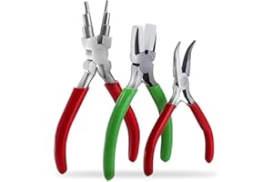 CANDEON Set Di 3 Pinze per Gioielli e Bigiotteria - Con Pinze per Anelli, Becco Piegato e Becchi Piatti per Modellare e Creare Gioielli Fai Da Te