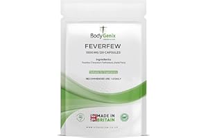 Bodygenix Feverfew 1000mg Capsules - Headaches Relief Joints Health Anti Inflammatory Natural Supplement - 120 Capsules 4 Month Supply