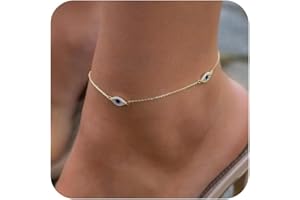 VIROMY Gold Anklet for Women 14K Gold Plated Heart Evil Eye CZ Anklet Adjustable Waterproof Foot Chain Dainty Zirconia Foot Chain