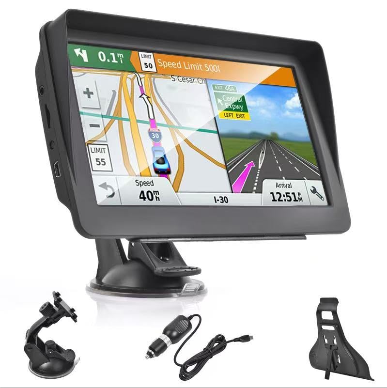 Car Car GPS Navigator, Latest 7-inch HD Touch Screen, Large Memory, Voice Steering Alert, Speed Limit Red Light Warning GPS Navigator, Pre-Installed North America Maps