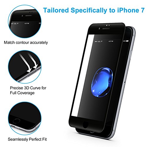 iPhone 7 Screen Protectorï¼Œ KOCI 3D Curved Full CoverageÂ Tempered Glass Protective Film for iPhone 7 Apple [Soft Edge Hybrid] Perfect Fit Cover 4.7