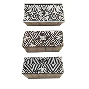 F. K. Handicraft Wooden Printing Hand Block for Saree Border/Stamp/Making Pottery/Crafts Textile Printing - (Set of 3, LxBxH 3 x 2 x 3)