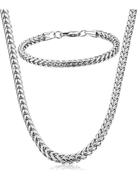 Potok Schmuck Edelstahl Ketten Set von Halsketten und Armketten für Damen Herren silberweißen Armbändern 5mm breit...