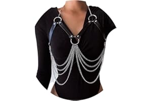 Flovel Catena per il corpo in pelle punk Catene per il petto a strati neri Harness Bikini Rave Nightclub Catena per il corpo Gioielli per donne e ragazze
