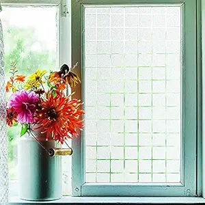 SUNBIRD Window Privacy Film, Frosted Removable Glass Covering for Bathroom, Opaque Static Cling Heat Control Door Sticker for Home (24 X 48 Inch, Square Box Small)