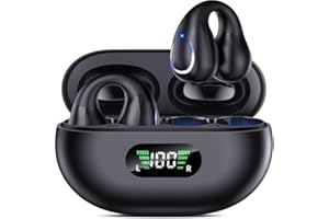CoolJumper Auriculares conduccion osea-Auriculares Inalámbricos Bluetooth 5.3 HiFi Estéreo, 36h Autonomía, 4 Micrófonos HD, Pantalla LED Dual, IP7 Impermeable,para Running/Gimnasio