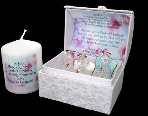 Angel birthday blessing box personalised gift and free matching birthday candle card by Cellini candles