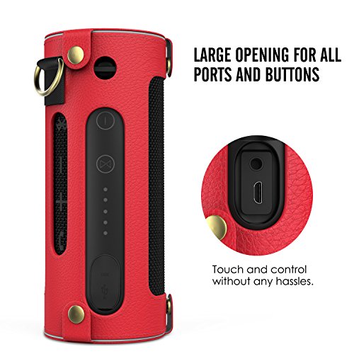 MoKo JBL Flip 3 Lautsprecher Hülle Abdeckung, Premium PU Leder Schutzhülle Tasche Case mit Handschlaufe und Karabiner für JBL Flip 3 Bluetooth Wireless Speaker, Rot - 4