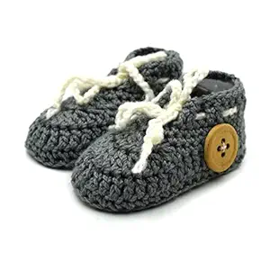 Magic Needles Autumn Winter Woolen Handmade Turkish Yarn Hand Knit Crochet Baby Ankle Boots (6-12 mths Toe to Heel 12 cms, 4164 Baby Boys Grey)