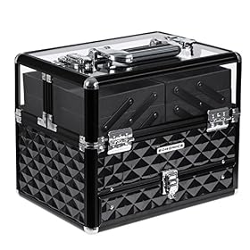 SONGMICS Mallette À maquillage, Coffre cosmÉtique, BoÎte de rangement, Beauty case, pour Bijoux et produits de maquillage, Couvercle transparent en acrylique, Plateaux dÉployÉs JBC318B