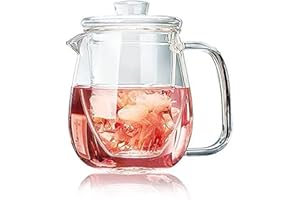 CAPACITEA Clear Glass Teapot with Removable Transparent Infuser, 600ml Borosilicate Teapot for Flowering Tea, Loose Leaf Tea, Hot/Iced Beverage, WG3