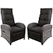 Produktbild 2 Stück Poly Rattan Gartensessel Rattanstuhl Rattansessel Relaxsessel Fernsehsessel Loungesessel mit Fußteil stufenlos verstellbar Grau meliert + Auflage Schwarz Rattanmöbel Terrassenmöbel Balkonmöbel Gartenmöbel