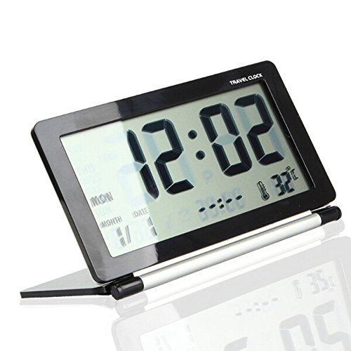 Goliton® Digitale Große LCD-Anzeige Travel Schreibtisch Wecker Uhrzeit Datum Thermometer Kalender Snooze – Schwarz - 2