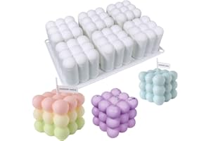 NICAVKIT 6 en 1 Moule en Silicone pour Bougie à Bulles, Moule De Boule De Cube 3D, Boule De Cube En Silicone, Pour Faire Des Bougies, Bougie Parfumée, Chocolat, Fondant Et Gâteau