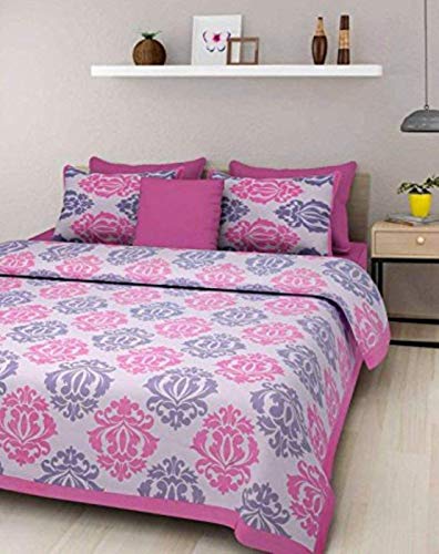 Jaipuri Style 100% Cotton Bedsheet Double Rajasthani Tradition King Size Double Bedsheet with 2 Pillow Cover.