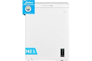 MIDEA Arcon Congelador Pequeño Horizontal de 142L, Motor Inverter, Control Electrónico de Temperatura, Tecnologia D-TYPE Tube, Cestas con Asa, Easy Move, Silencioso 39dBA, Bajo Consumo, Blanco