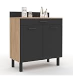 Buffet De Cuisine Idmarket Avec Colonne De Rangement Cina 6 Portes Tiroir Noir Et Facon Hetre Buffet Cuisine Noir Avec Tiroir