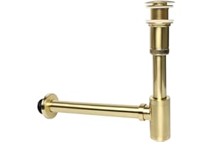 OPERMAXER Lavabo design avec bonde pop-up sans trop-plein, siphon universel en laiton, piège à odeurs pour salle de bain avec joints, ouverture de nettoyage (or brossé)
