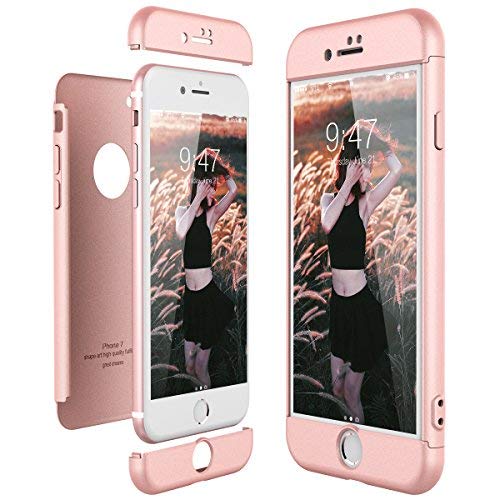 Coque iPhone 7,CE-Link 360 Housse Etui en PC Matière pour iPhone 7, Or Rose