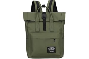 KNIGHT GLOBAL School Backpack Water Resistant Womens, Roll Top Travel Bag Causal Travel School Bags 15 Inch Laptop Rucksack Bag for Women Teenage Girls Boys Lightweight College Rucksack Daypack