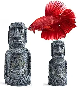 Sunken Wreck Fishing Aquarium D?cor - Give Rustic and Vintage Look to Your Water Tank - Fish Tank Cave for Healthy Environment - Durable Resin Material - Aquarium or Home Decor (Betta Moai Decor)