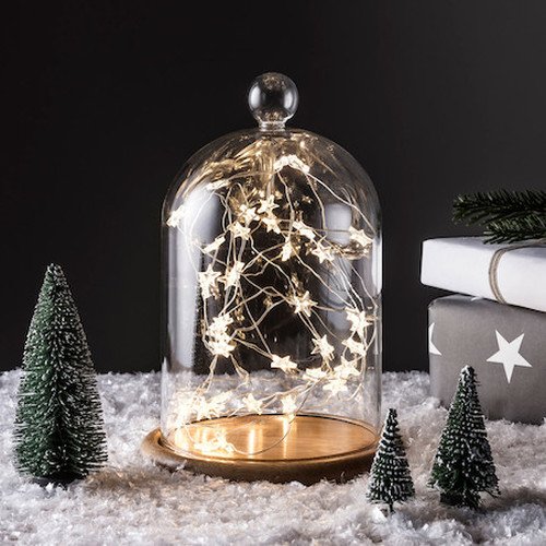 Deko Glasglocke mit Holzboden 19cm Lights4fun - 4