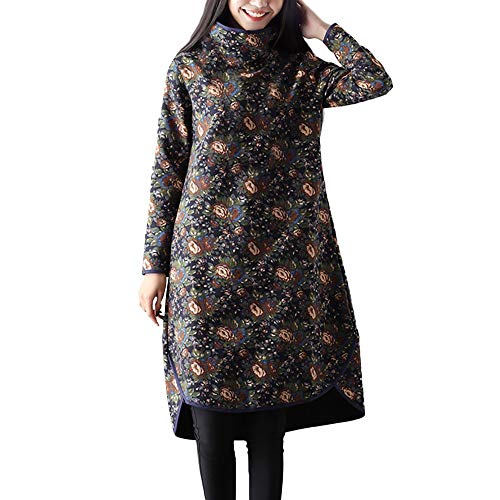 Preisvergleich Produktbild Elecenty Damen Retro Midikleid Frauen Abendkleid Leinenkleid Langarmkleid Cocktailkleid Herbstkleid Rollkragen Freizeitkleidung