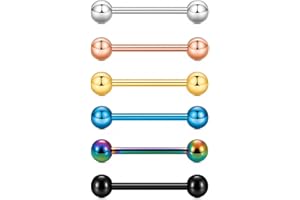 Trifletopia 6PCS Tongue Bars – 316L Stainless Steel Tongue Rings with 5mm Balls, 1.6×16mm Barbell Piercing Jewelry for Men & Women, Multi-Color