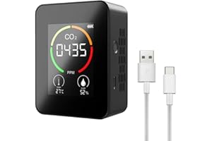 Frunimall CO2 Detector, Carbon Dioxide Detector Alarm, Indoor Air Quality CO2 Sensor Monitor with Humidity Temperature LCD Display for Home Office, Gym Car (Black)