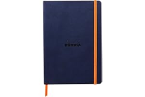 RHODIA 117444C - taccuino morbido Blu Notte - A5 14,8X21cm - Puntinato DOT - 160 pag. - Carta Clairefontaine Avorio 90g/m² - segnalibro, chiusura con elastico - Simil Cuoio - Collezione Rhodiarama