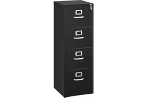 YITAHOME 4 Drawers Filing Cabinets, Lockable Vertical File Cabinet for Letter/Legal/A4 Size, Anti-tipping File Drawer Storage Cabinets with Cue Card Slot for Home Office, Black, 45.8 x 45 x 133cm