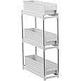 ECVV® 3 Tier Rolling Storage Cart, Slide Out Rolling Utility Cart for Kitchen Bathroom, Easy Assembly Storage Trolley Organizer with Sliding Basket