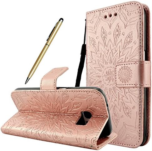 Samsung Galaxy S8 Case, Fraelc Ultra Thin PU Premium Leather Wallet Flip Case [with Mandala Henna Flower Design] Magnetic Wallet Stand Phone Cover Folio Leather Notebook Case Card Holders and ID Slots Full Body Shock Protection Skin Case Cover for Samsung Galaxy S8 (5.8 inches) Rose Gold