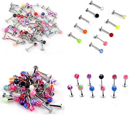 10 /20/30/60 Labret Bars Lip StudsTragus Ear Rings Top Ball Monroe Surgical Steel Acrylic (20 Labrets)