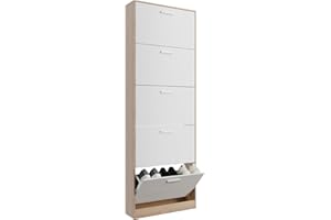 CASABEL Meuble de Rangement à Chaussure 15 Paires - Armoire Etagere Grande Capacité pour Entree, Couloir - L60xP17xH180 cm - Blanc Bois Clair