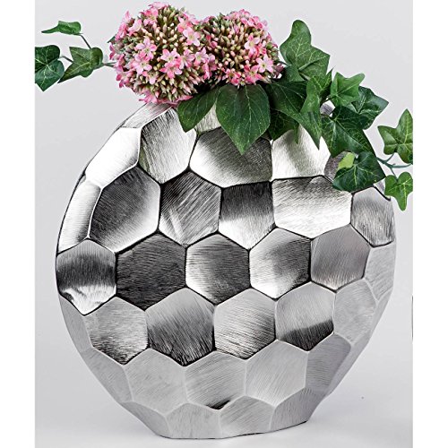 Alu Vase PALAZZO H. 30cm B. 30cm silber oval Metall Formano
