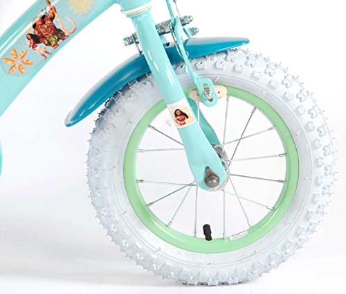 Girl Bike 12 Inch Disney Vaiana Moana with Training Wheels Rear Coasterbrake Basket and Doll Carrier Mint Green - 95% Assembled