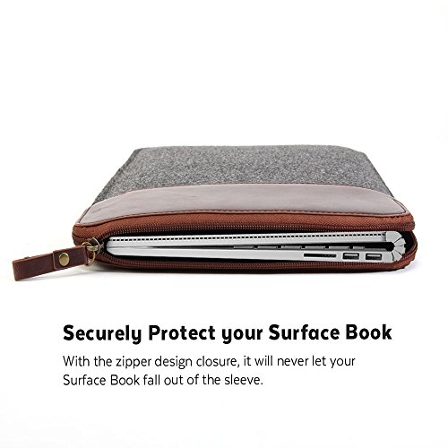 GMYLE fühlte sich Sleeve für Microsoft Surface Book 13.5 Zoll – dunkel grau & braun Bag Zip Wolle Filz Hülle Tasche Laptophülle - 4